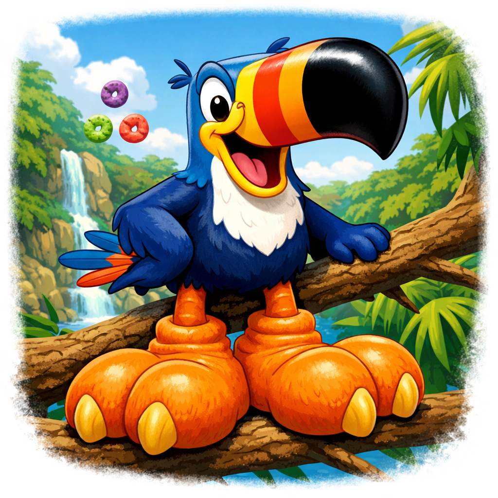Toucan sam but with really large feet